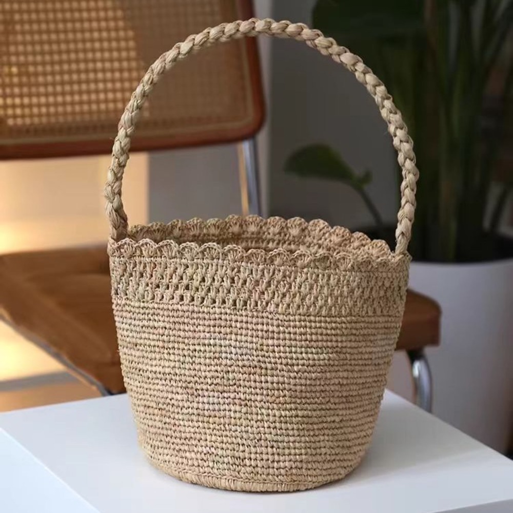 Handmade Crochet Straw Bucket  - Women'S Raffia Bags review and price