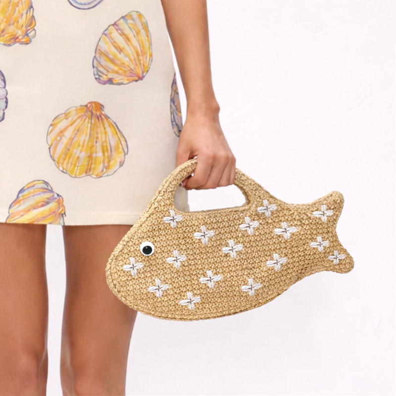 Embroidered Fish Raffia Straw  - Women'S Raffia Bags review and price